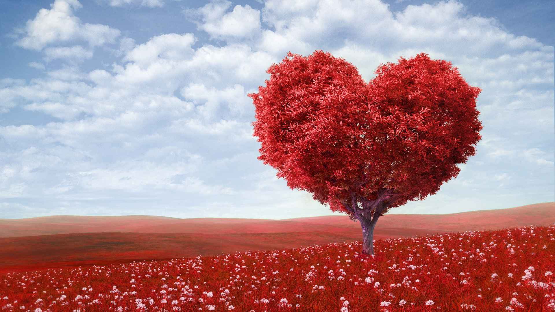 红色心形树浪漫5K壁纸
