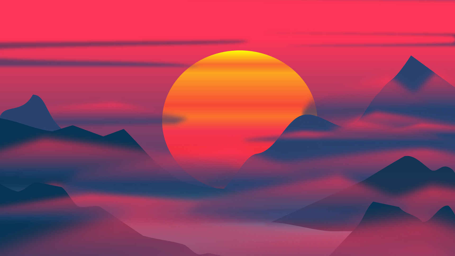 日落 山脉 风景插画壁纸