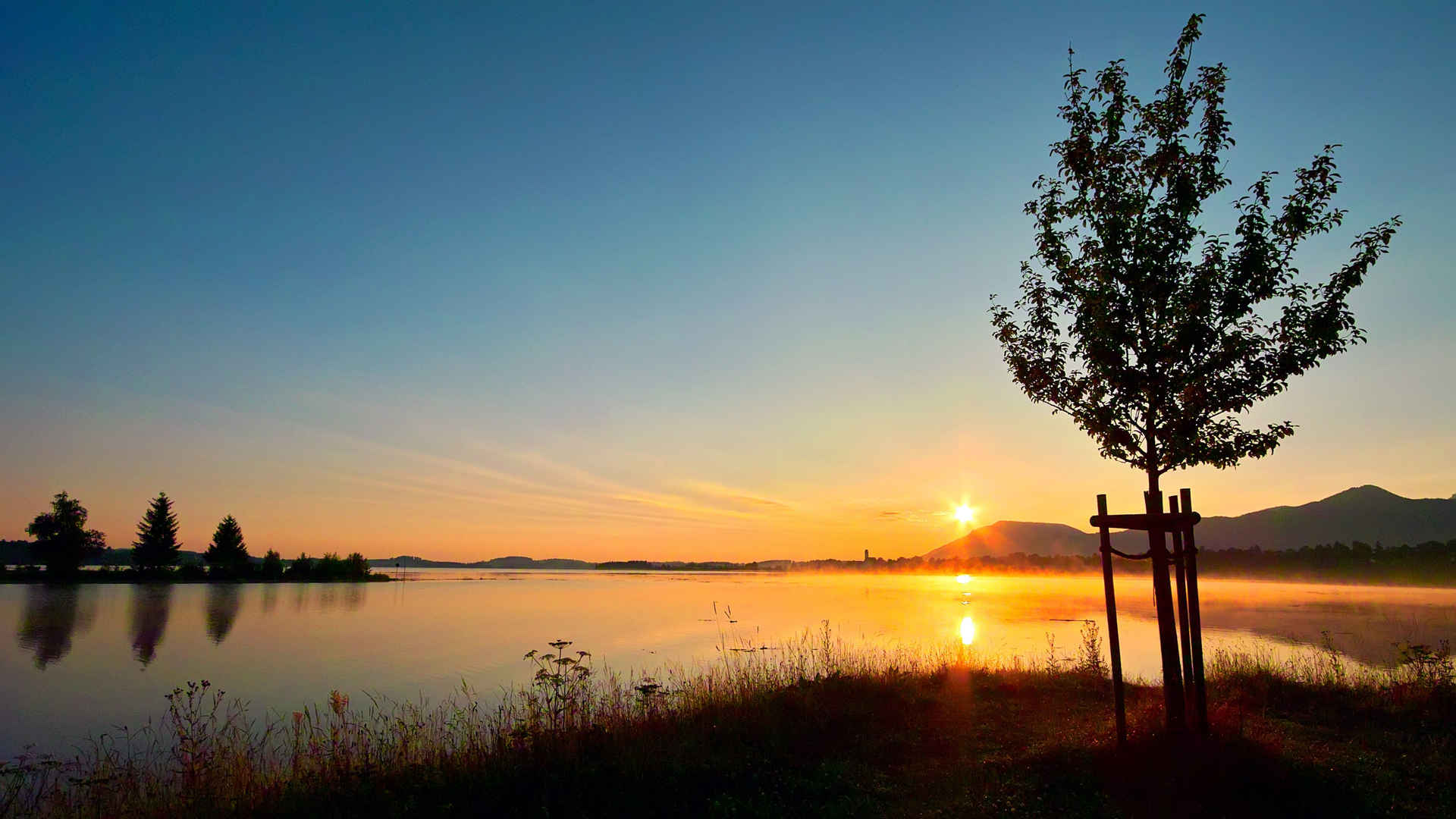 德国福尔根湖夕阳壁纸图片-