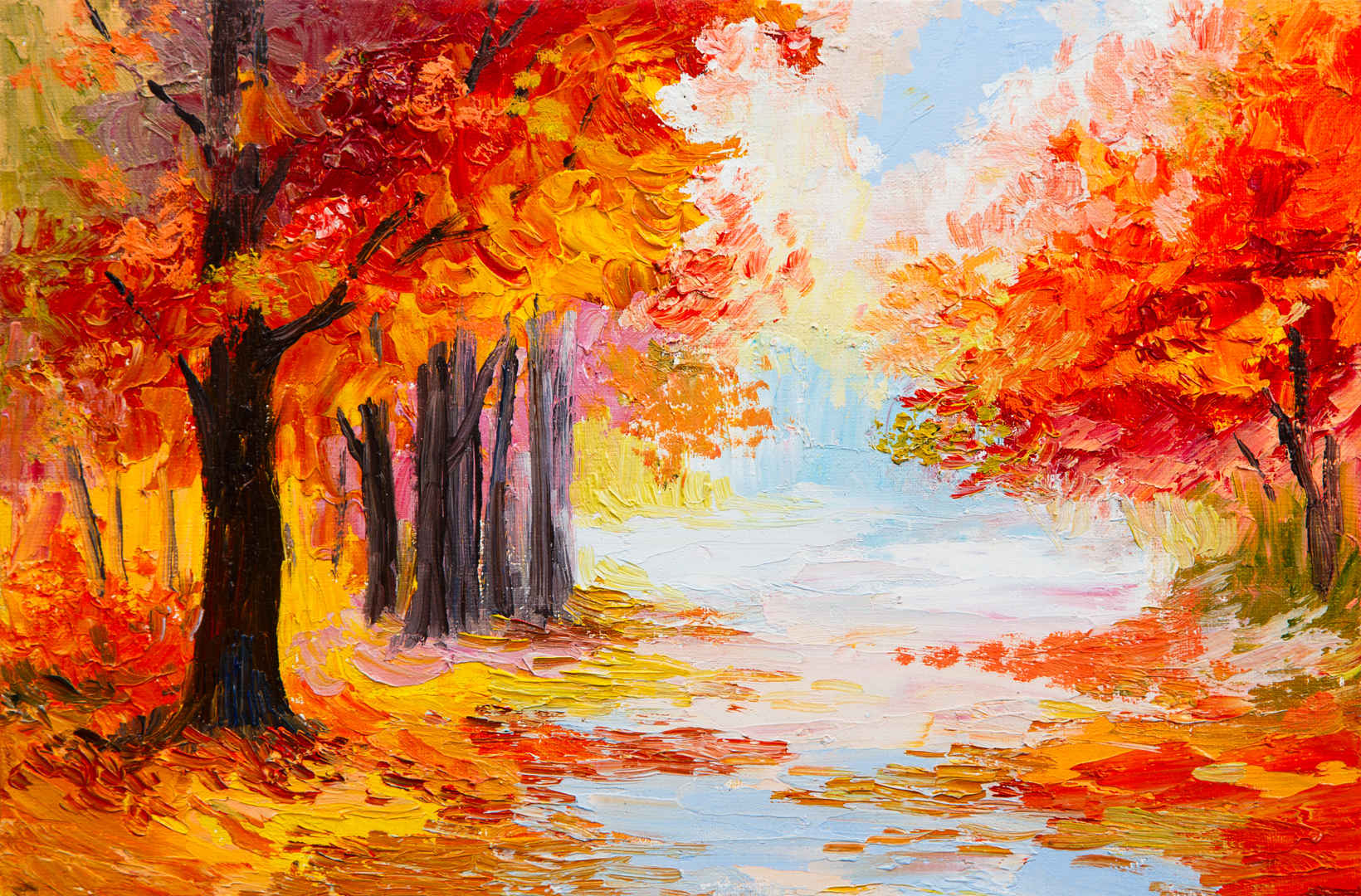 秋天的树林油画多彩壁纸