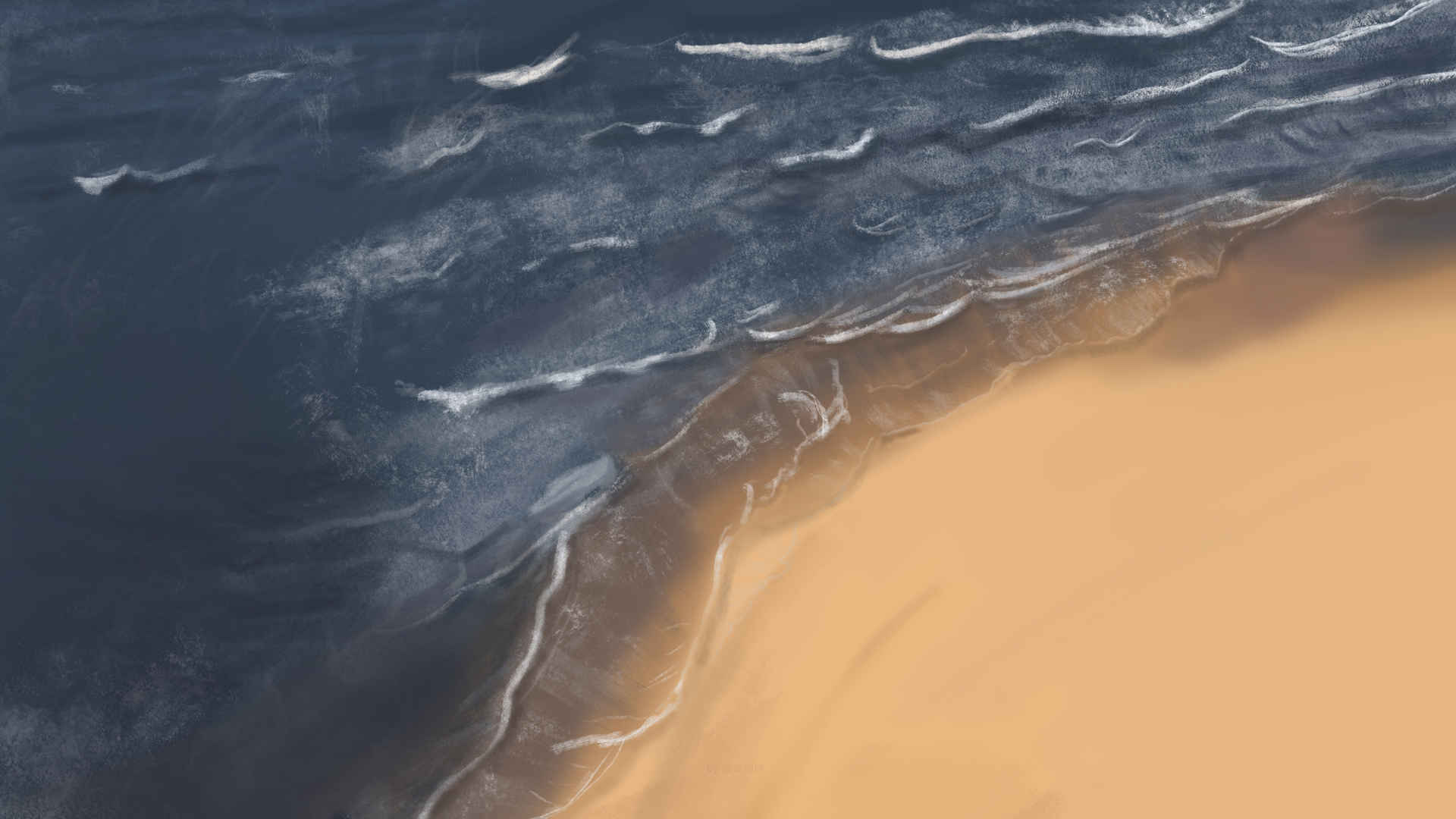 海边  手绘 厚涂画风 5k壁纸-