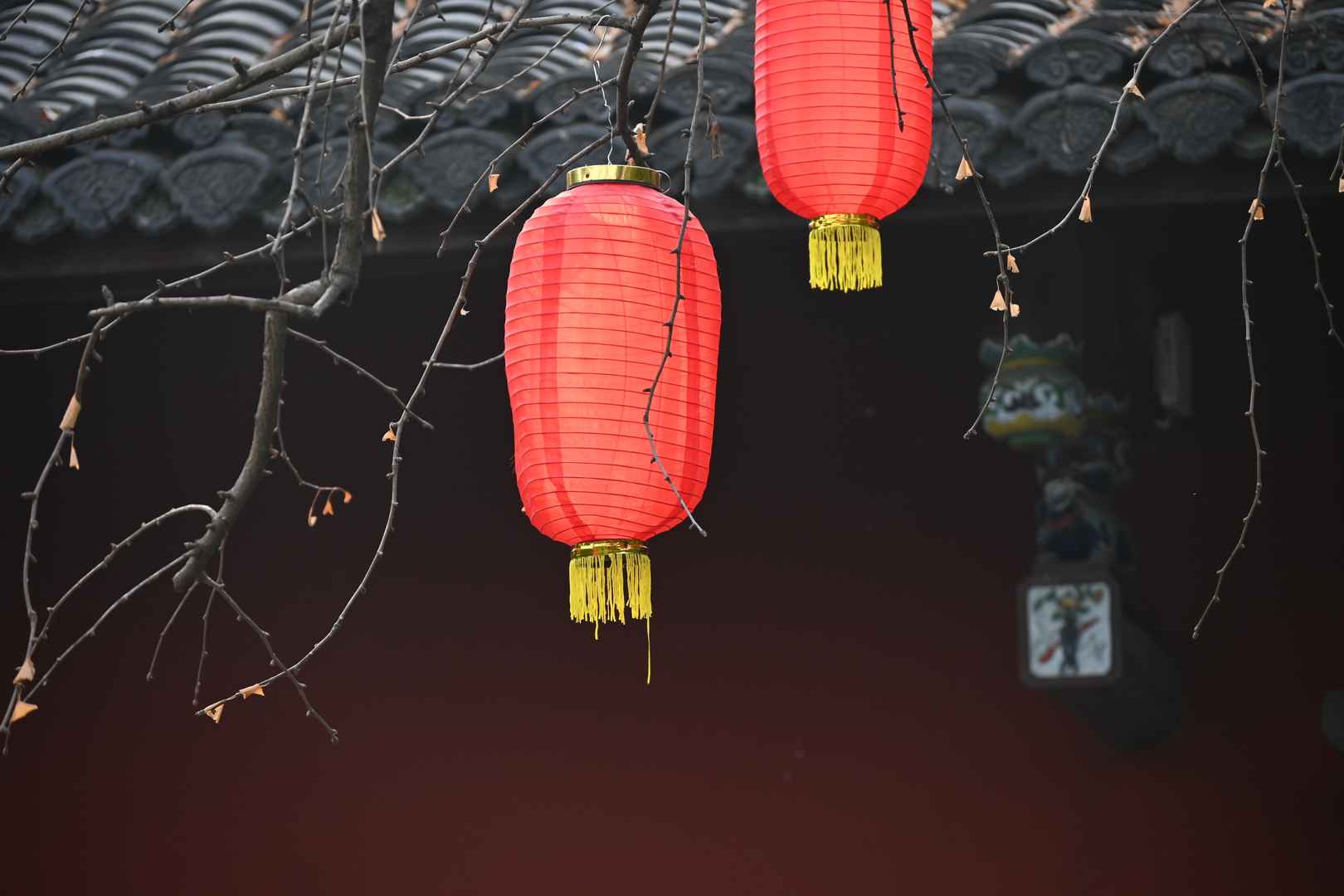 春节 灯笼  瓦片 5k图片