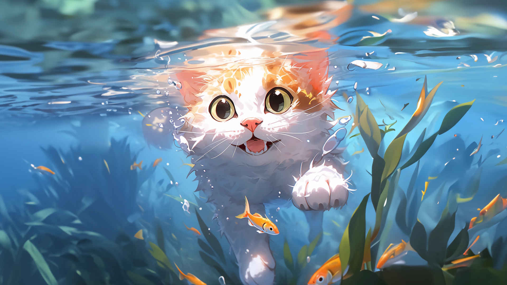 ˮ 鱼 猫游泳 4k动漫图片