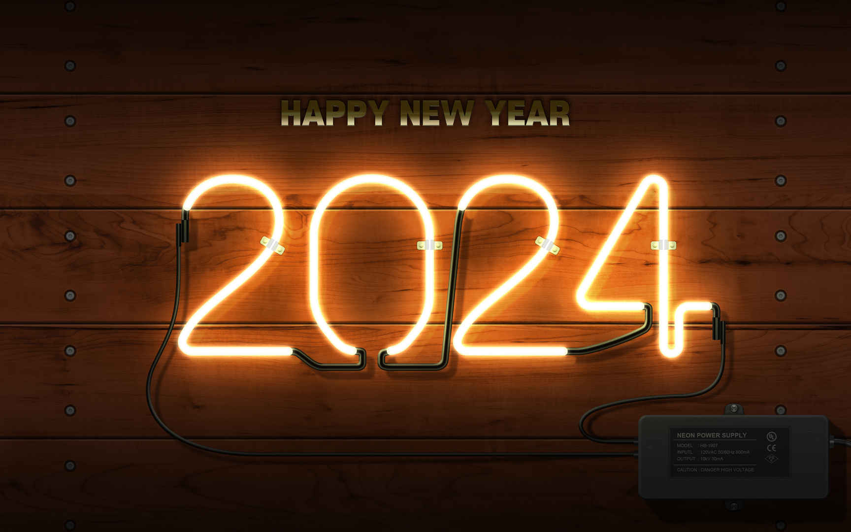 2024 year, 新年, 霓虹灯, 氖, 电源 4K背景图片素材