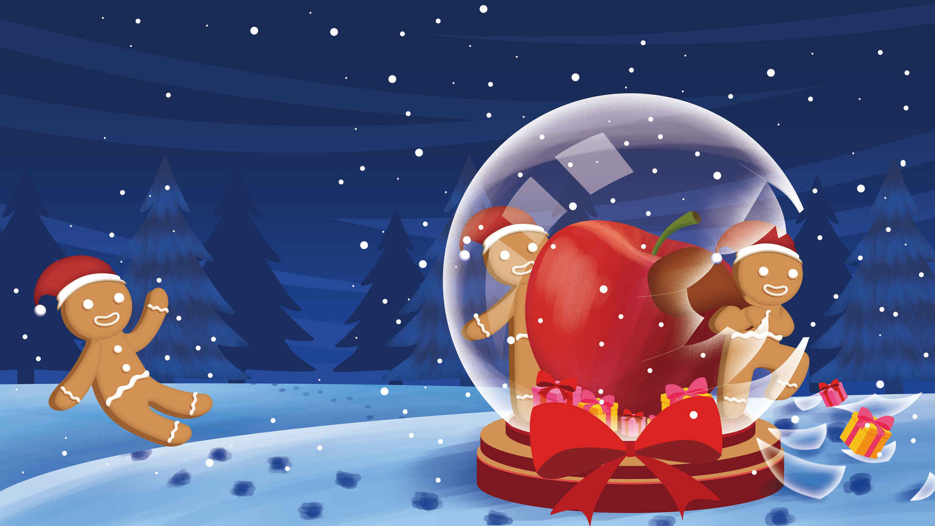 圣诞节平安夜雪人水晶球苹果4k壁纸