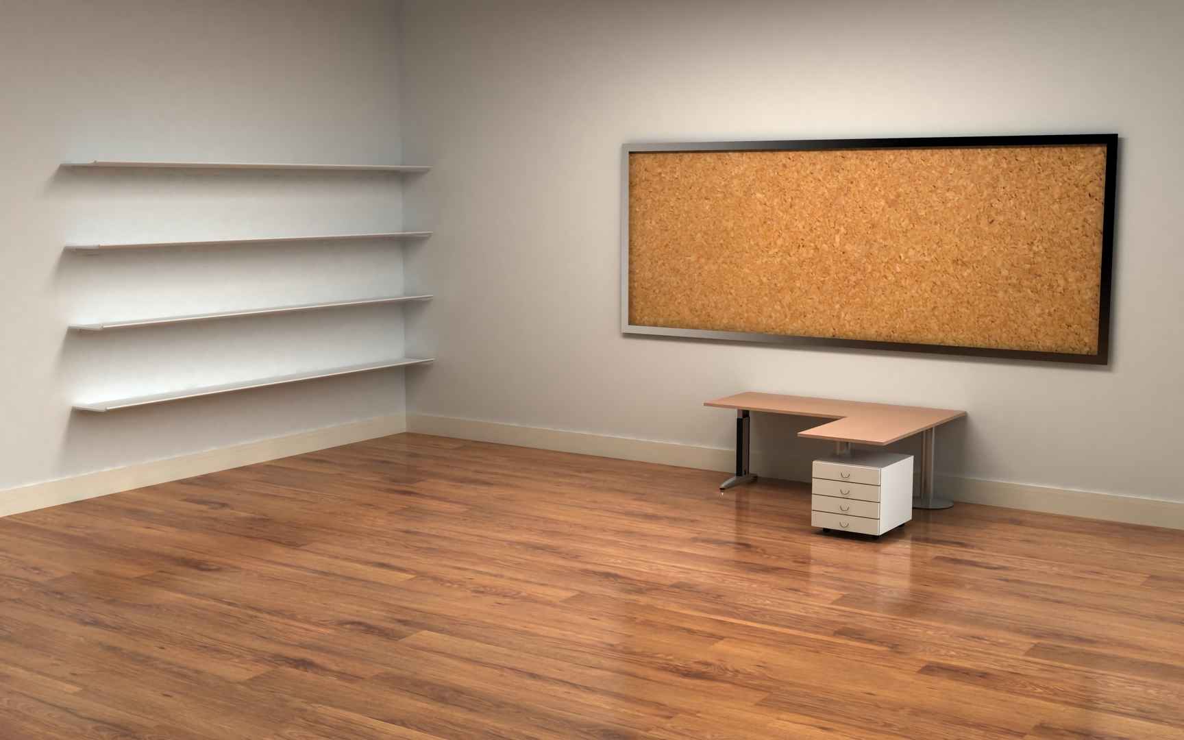 办公室 书架 桌子 木地板 4k 3d壁纸