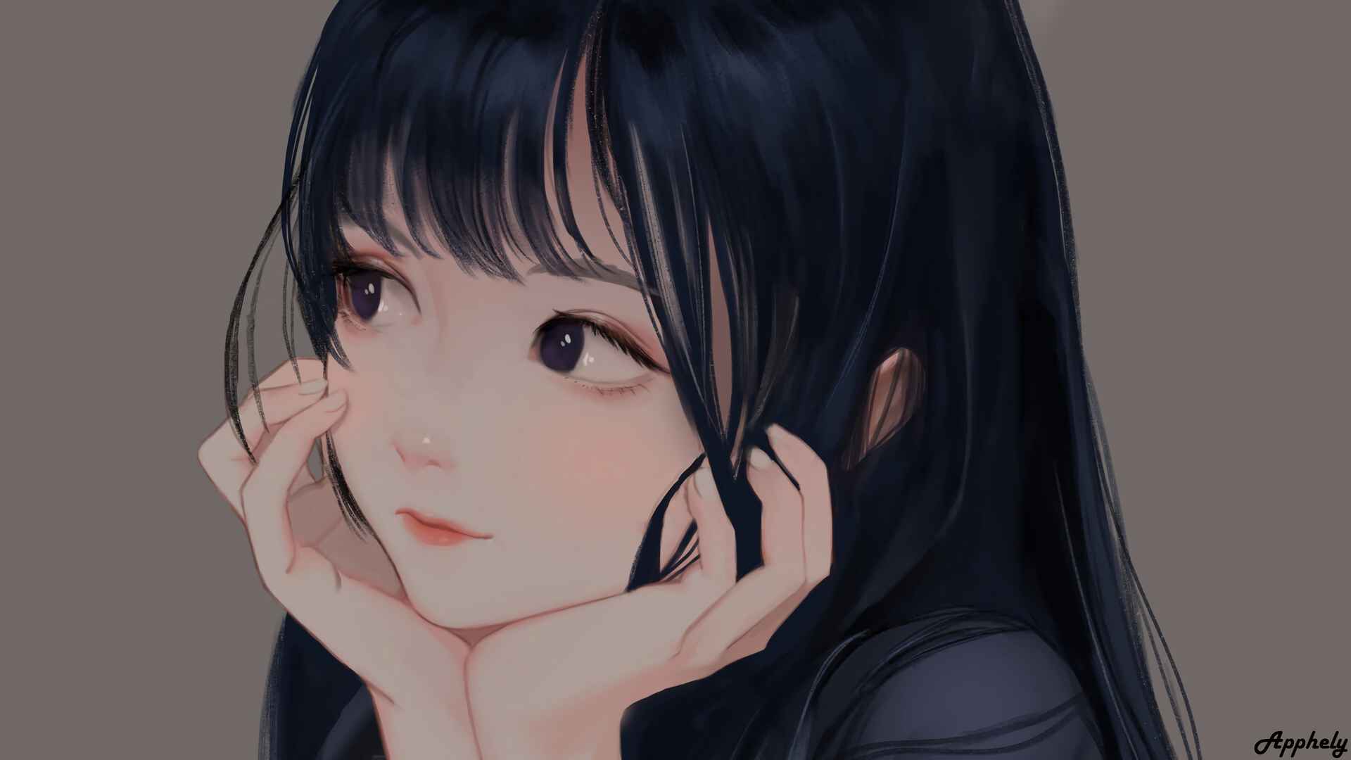 Blushing cute little girl thinks good -looking anime girl 4K wallpaper 3840x2160