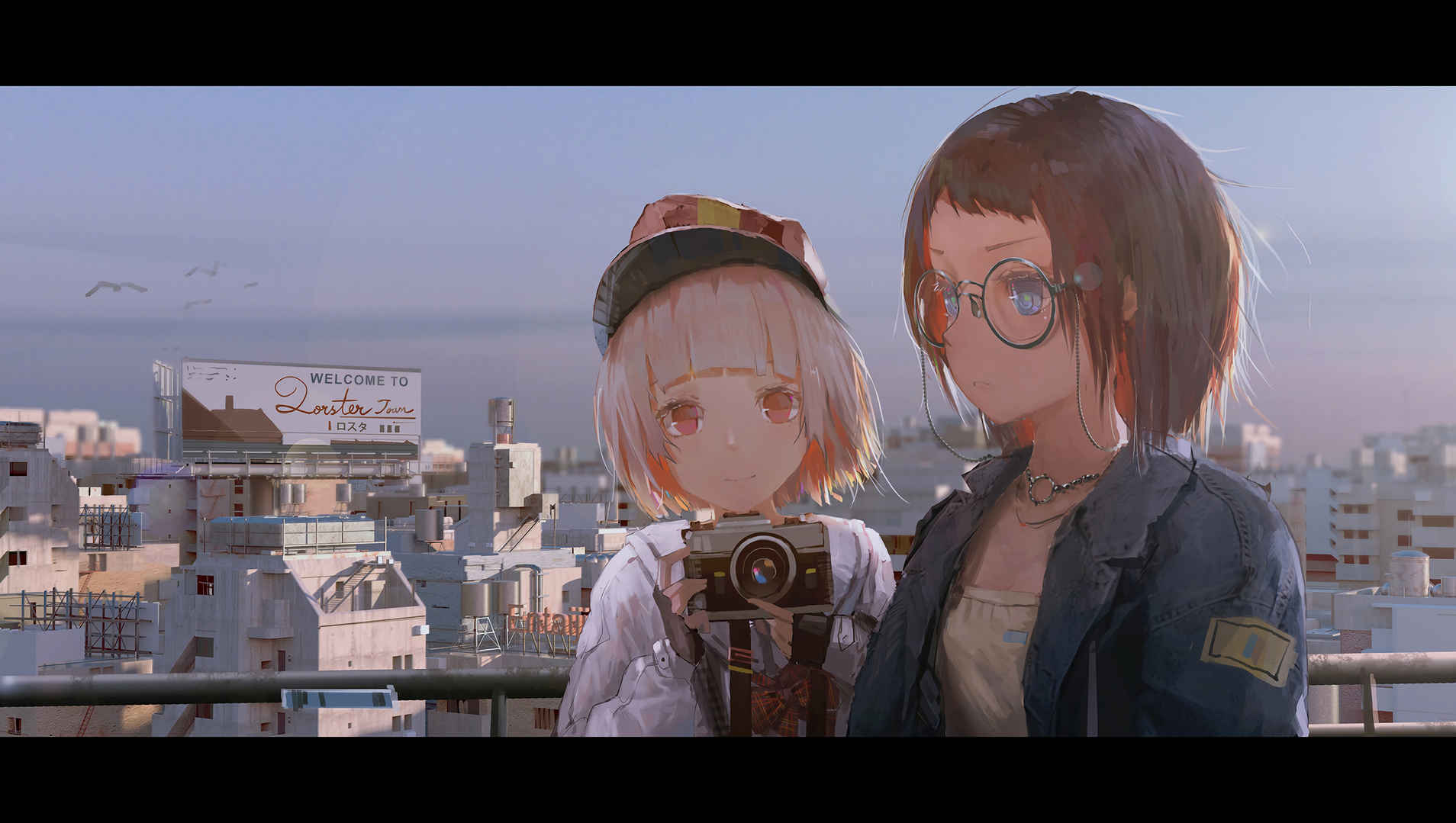 Two girls camera 4K anime wallpaper