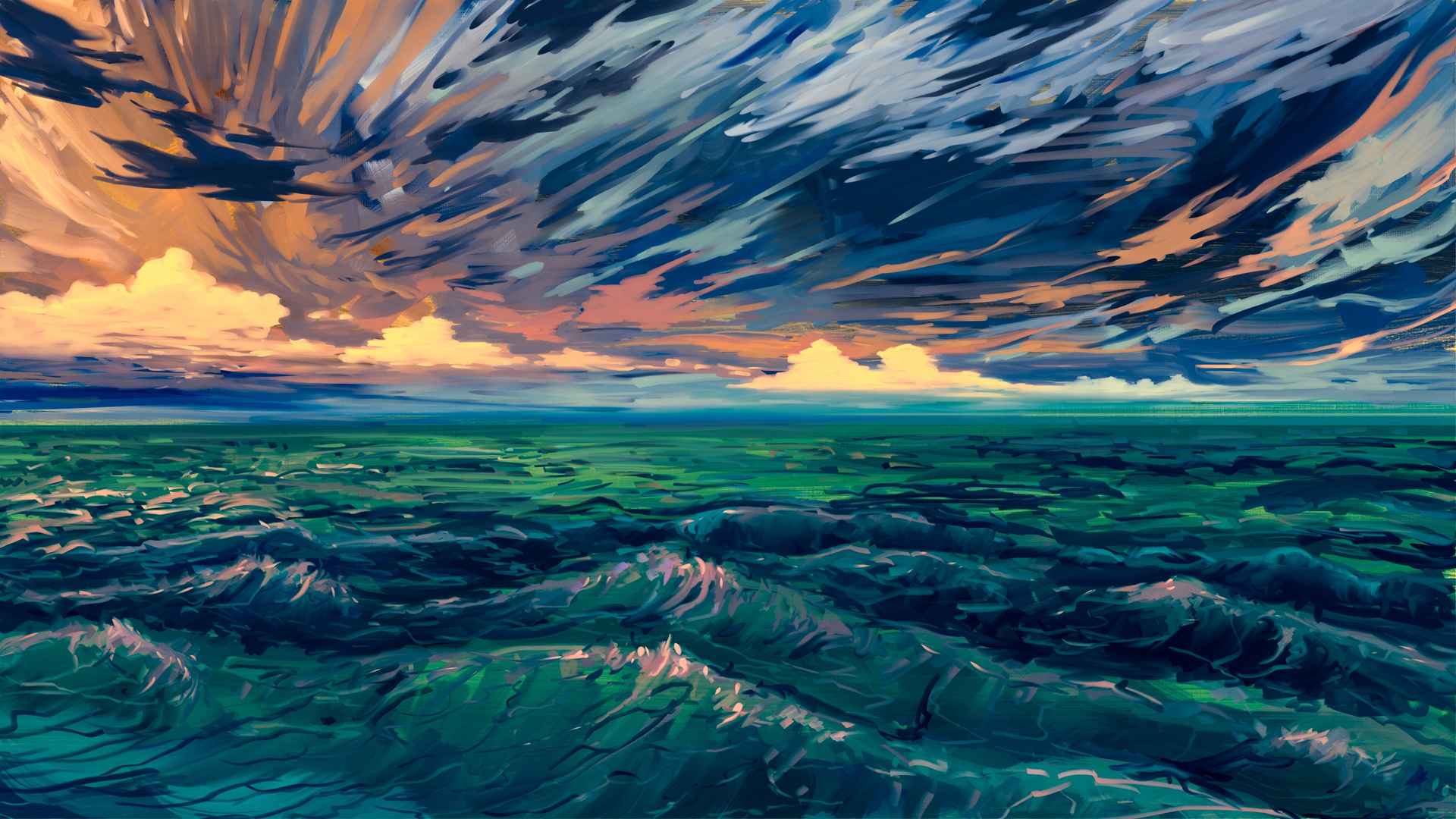 绿海 海浪 唯美艺术抽象风景画4k壁纸