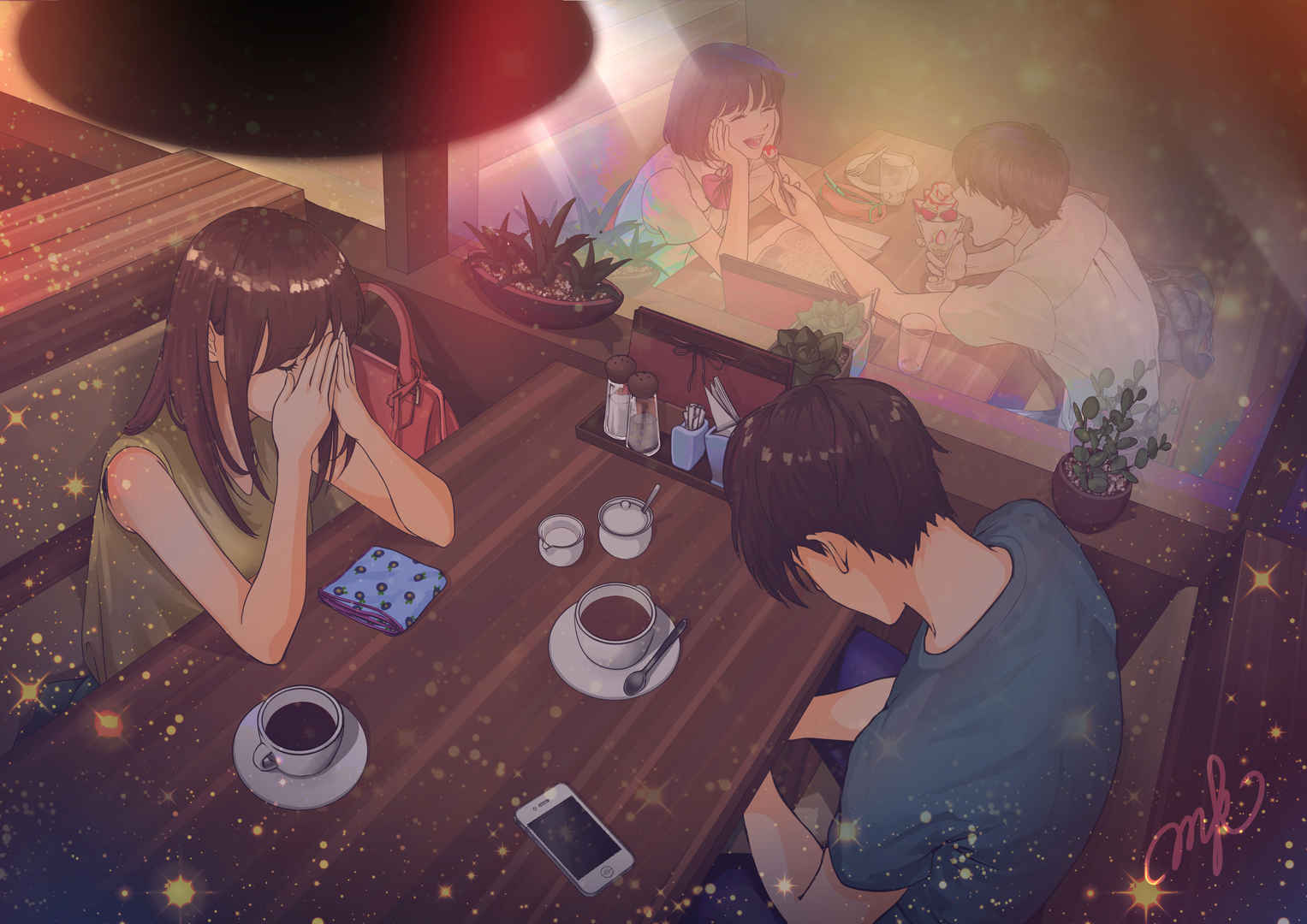 Girl Boy Cafe Dating 4K Anime Wallpaper