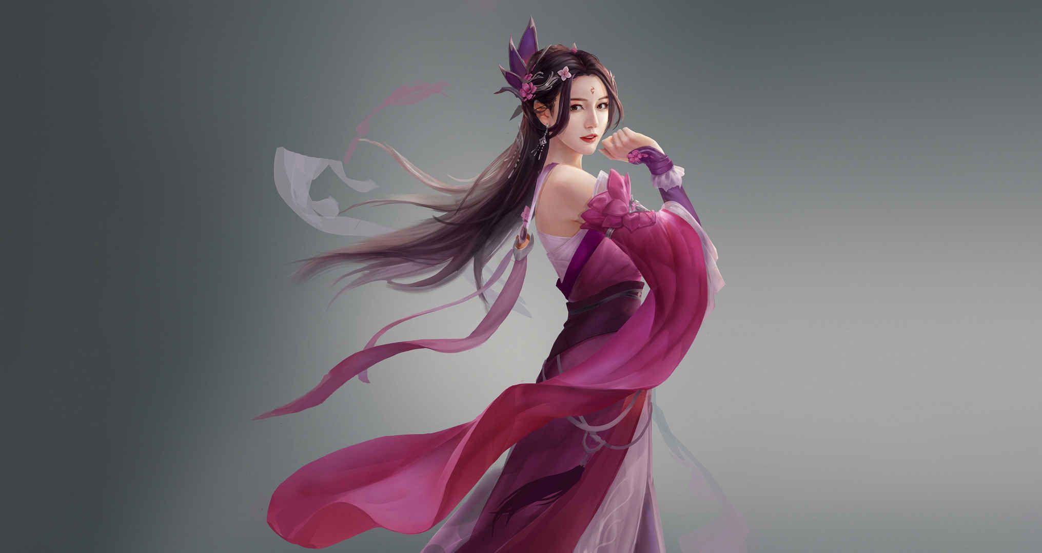 中国风古典美女玫瑰裙4k壁纸