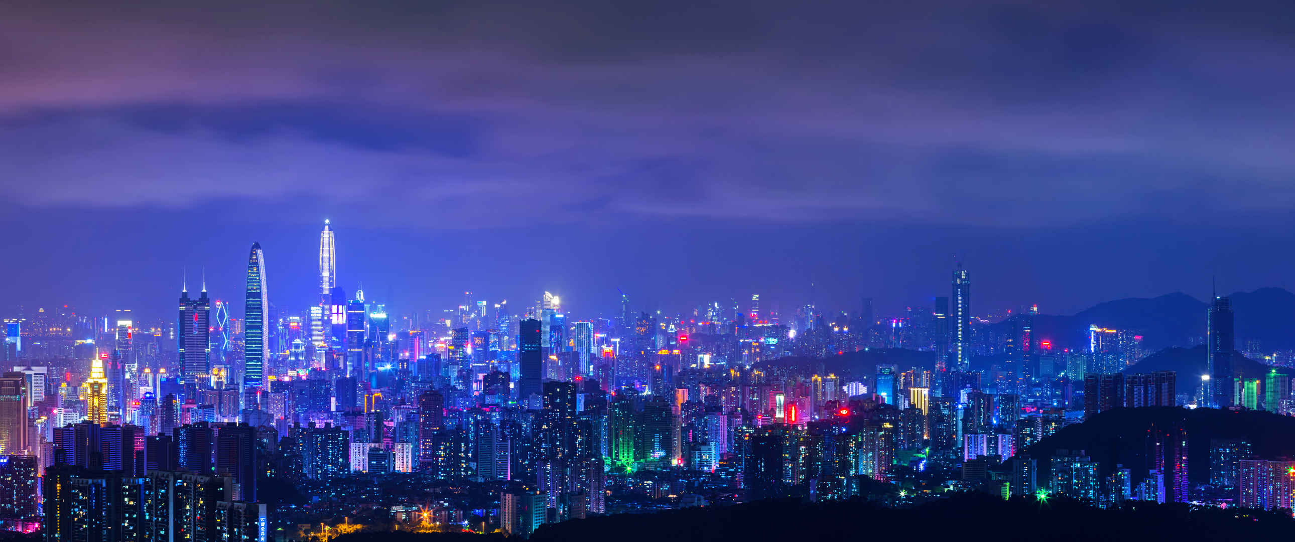 深圳城市夜景3440x1440壁纸-