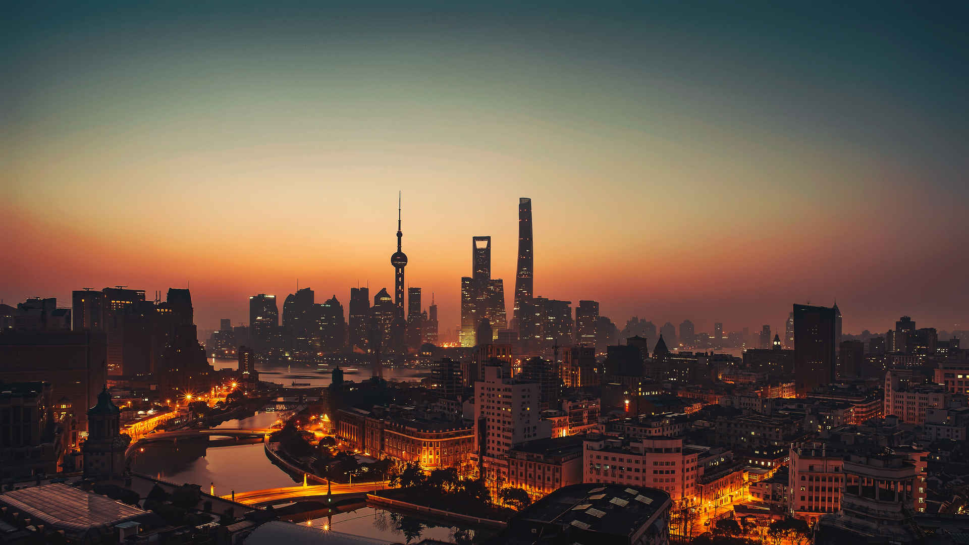 上海城市风光日落风景4k壁纸