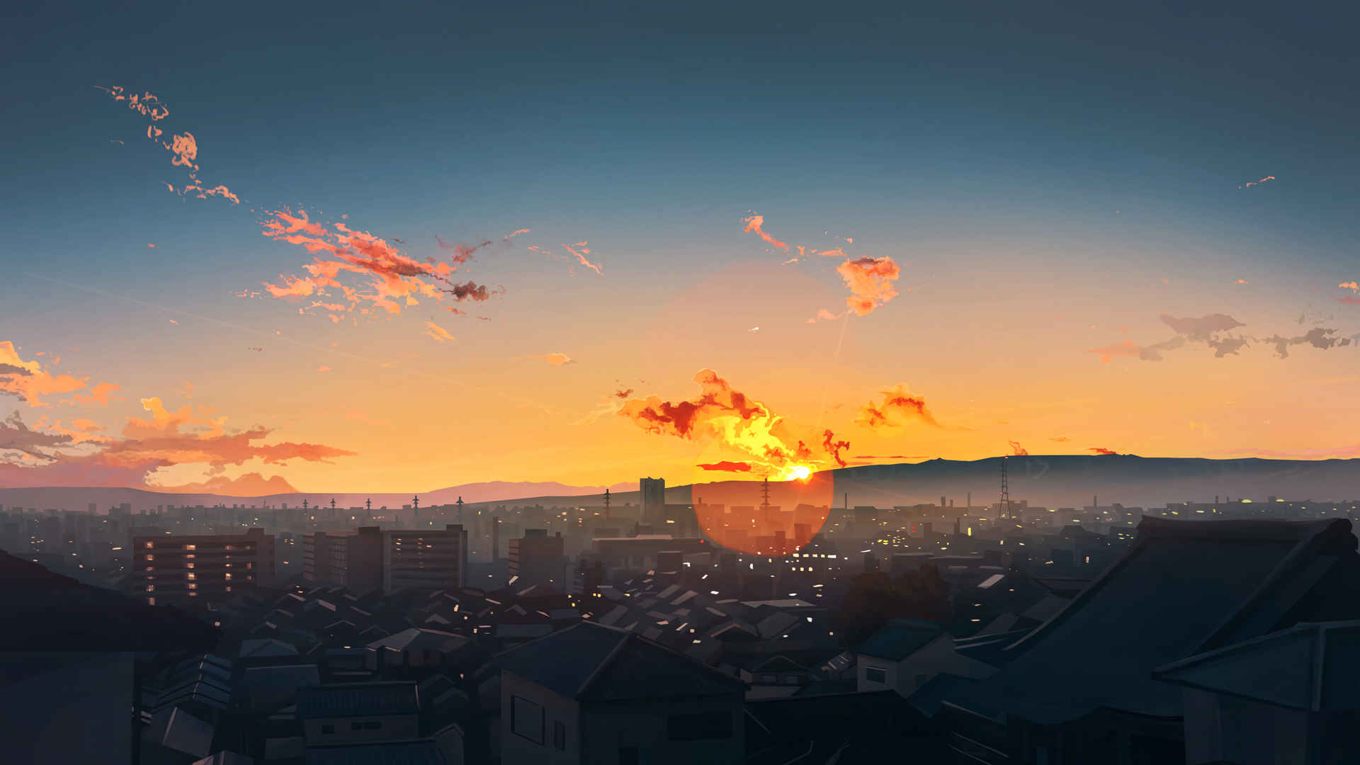 天空 夕阳 插画风景4k动漫壁纸3840x2160-