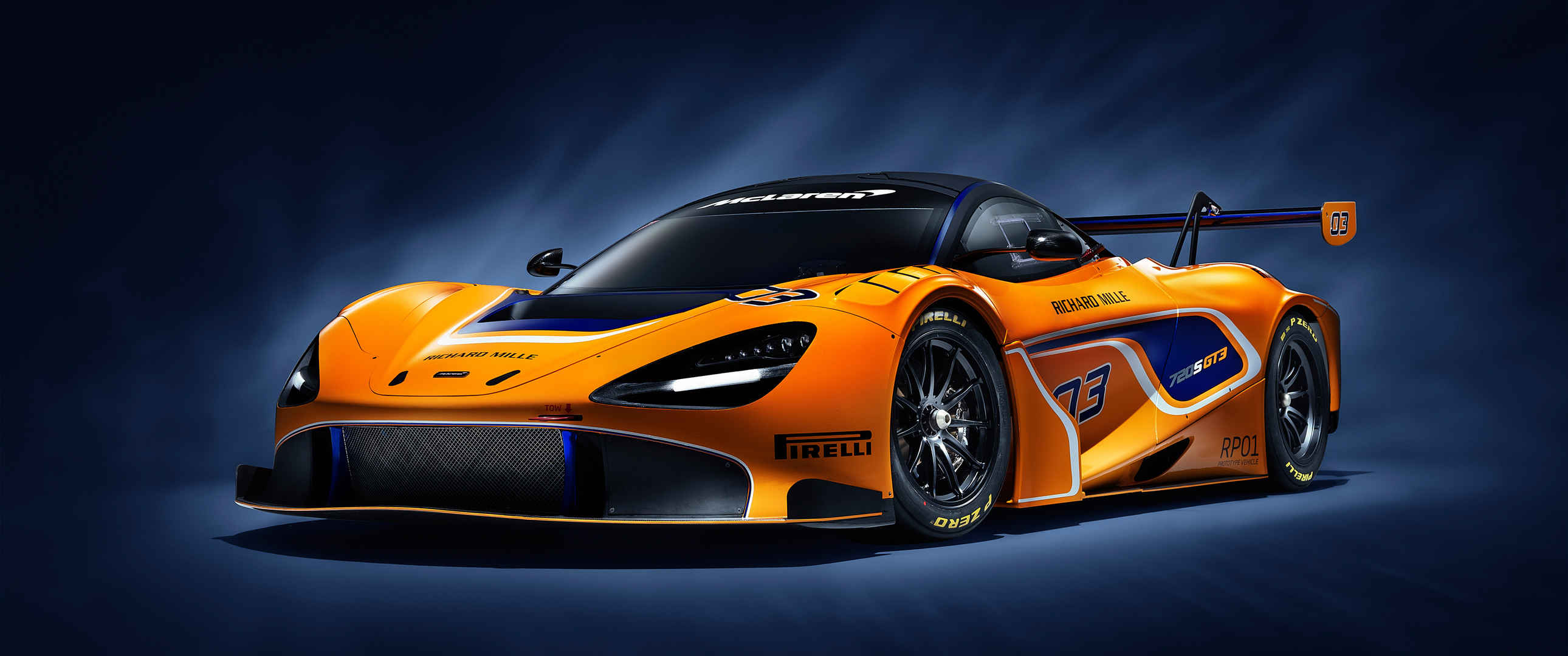 迈凯伦McLaren 720S GT3橙色跑车3440x1440图片