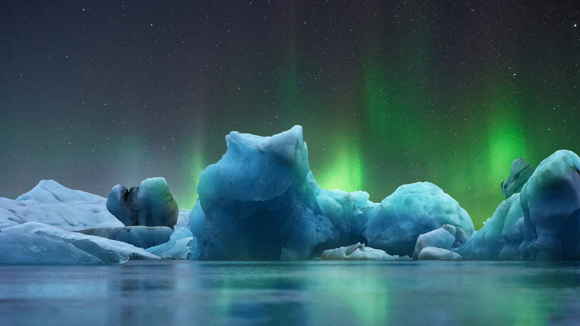 冰 北极光 冰川 蓝色星空 4k风景图片