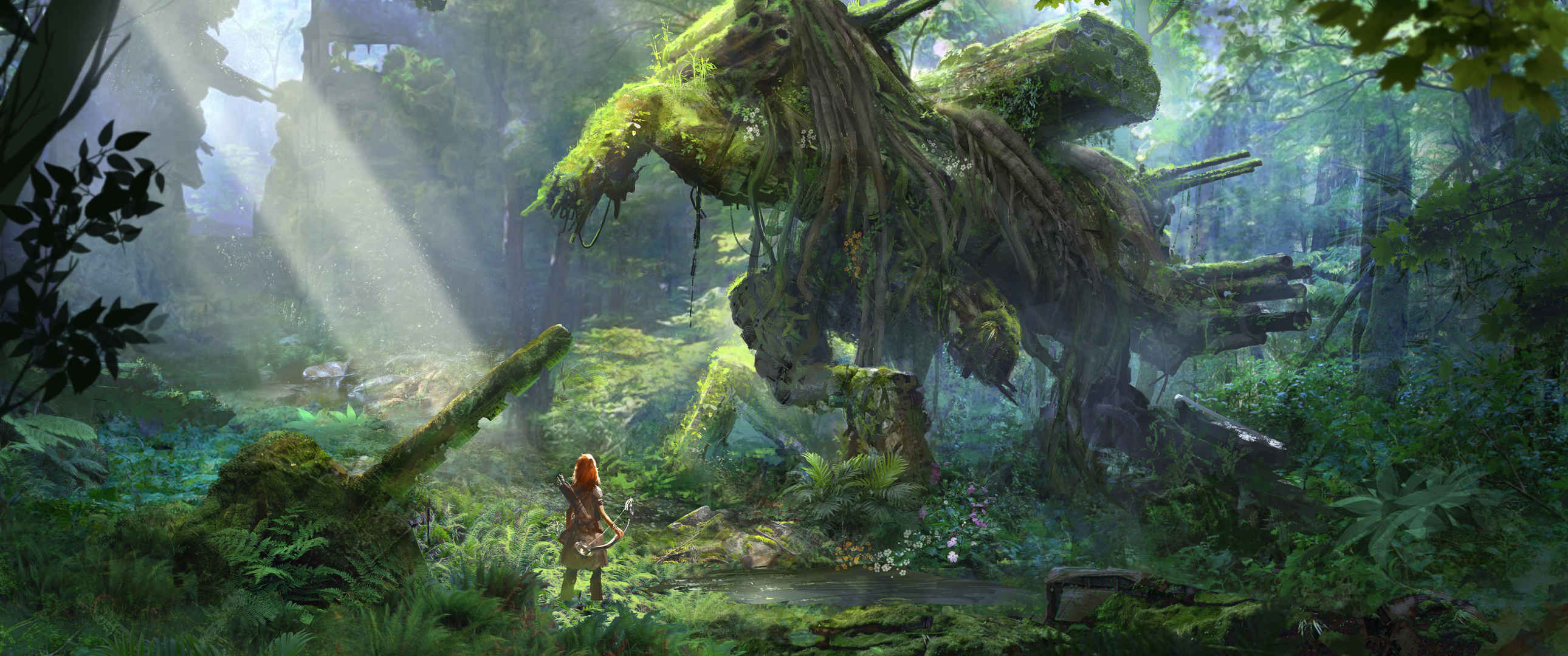 《地平线_黎明时分(Horizon_ Zero Dawn)》绿色森林游戏风景3440x1440壁纸