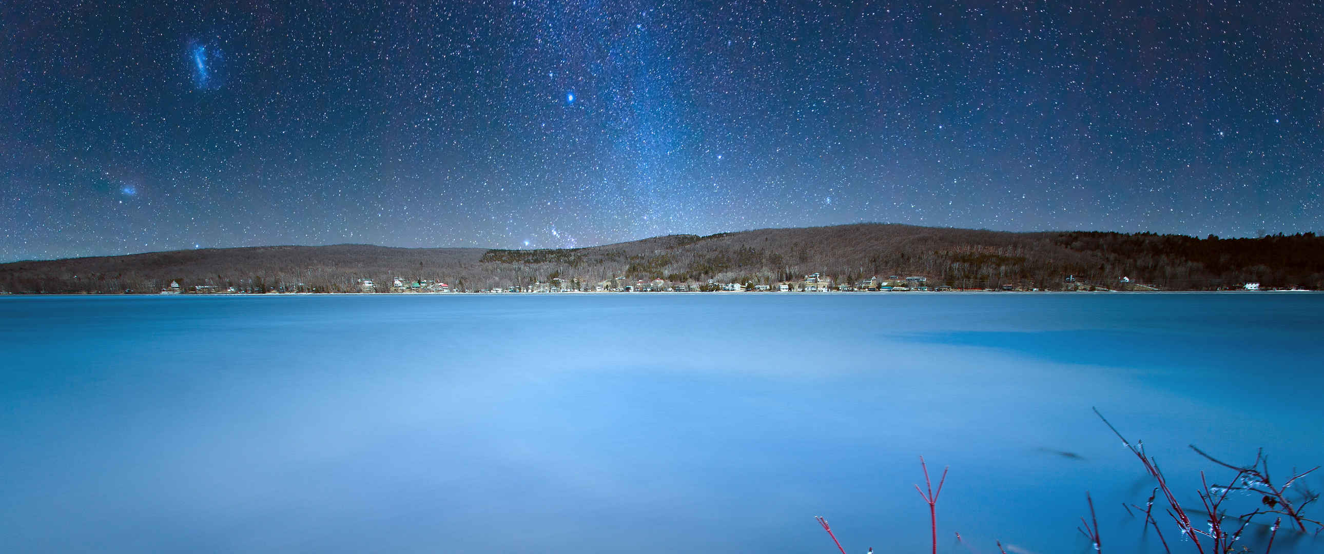 加拿大威廉湖 美丽的银河系3440x1440壁纸