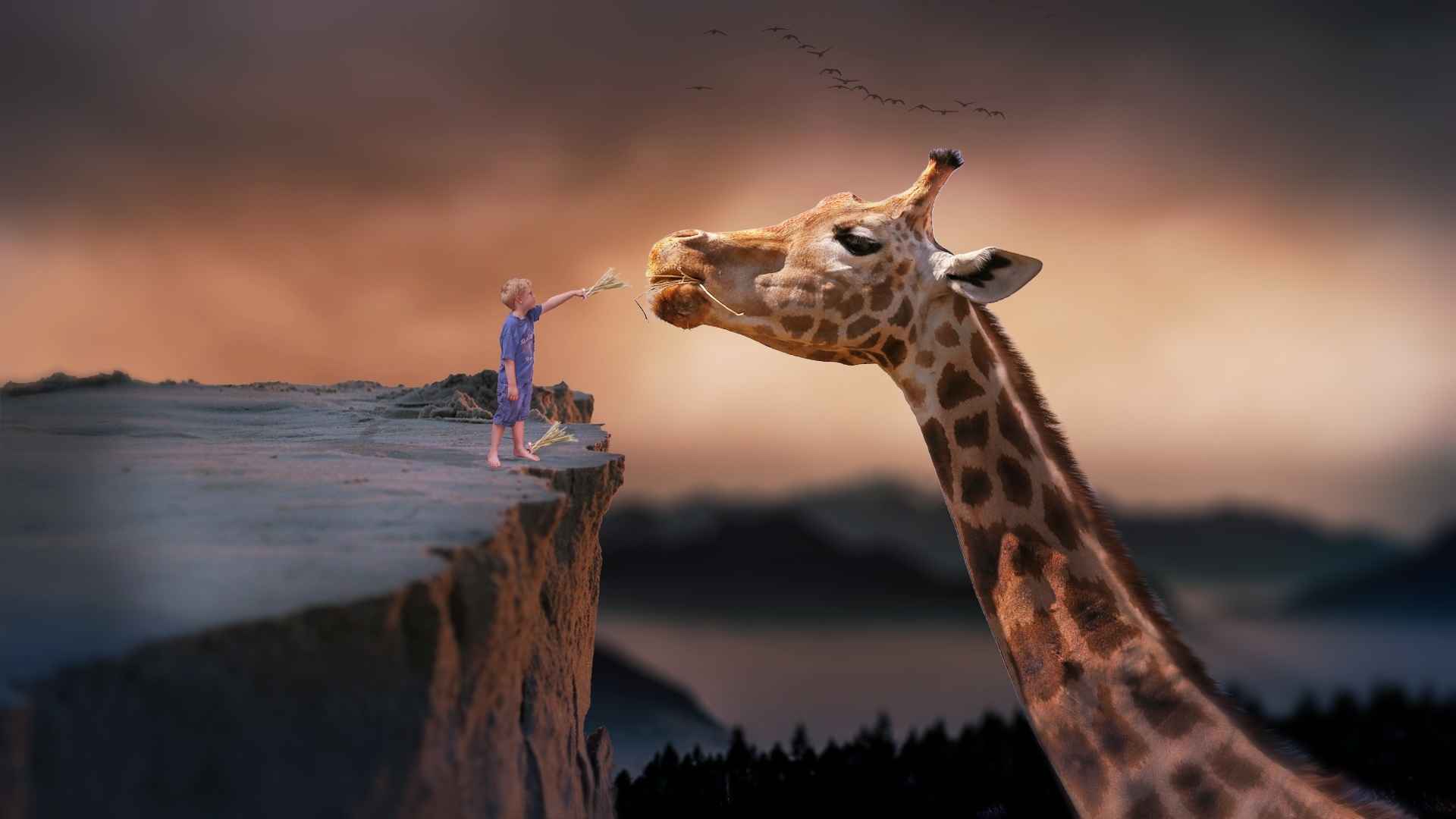 长颈鹿与儿童创意素材图片