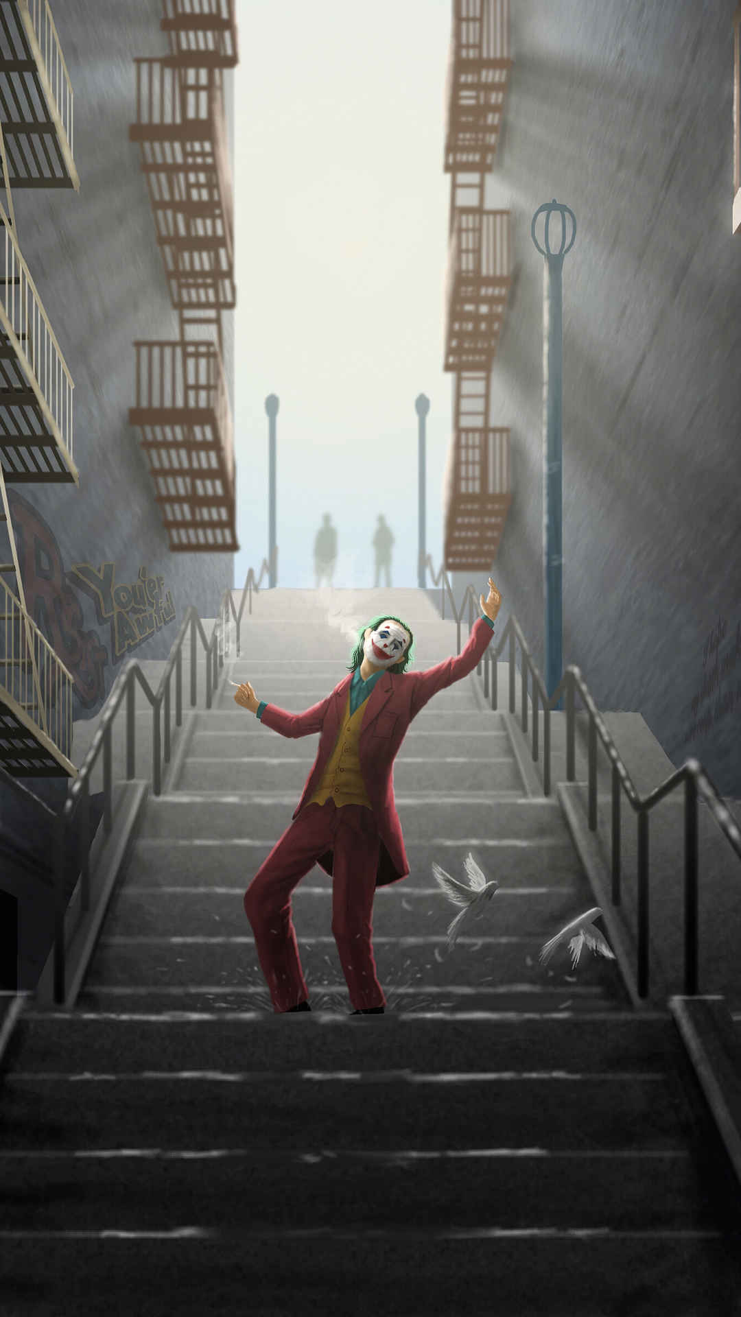 小丑在楼梯上狂舞手机壁纸