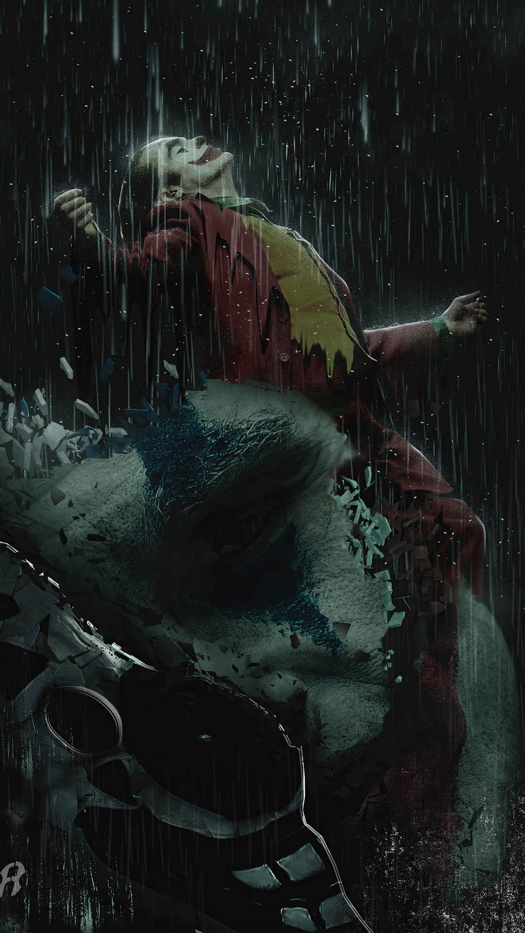 小丑在雨中肆意发泄手机壁纸