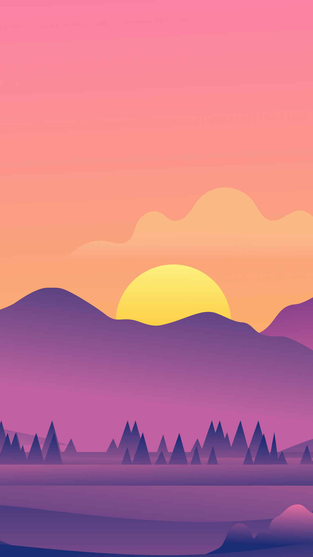 山 日落 森林 风景插画手机壁纸
