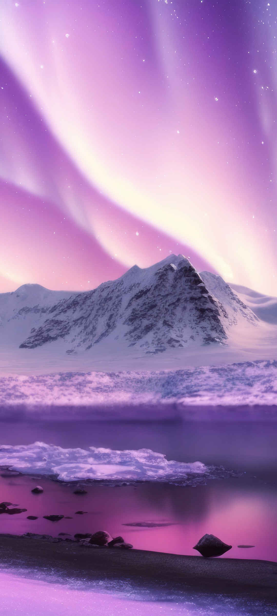 雪山紫色极光图片唯美-