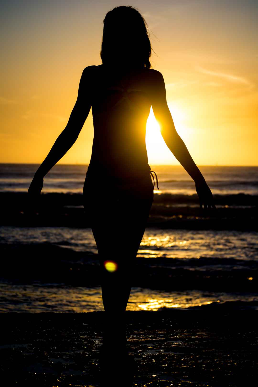 侧影 海滩 太阳 日落 夏天 海 年轻 女孩 女性