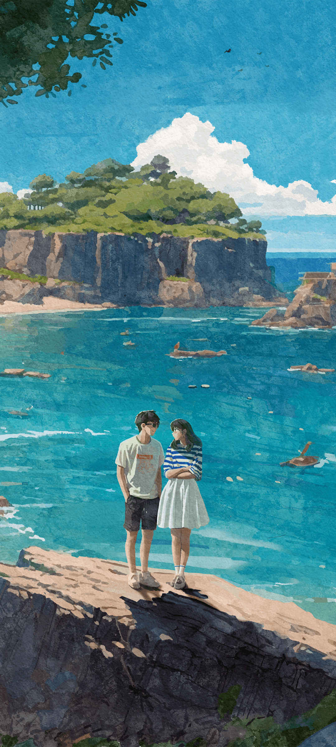 夏天海边情侣风景手机壁纸-