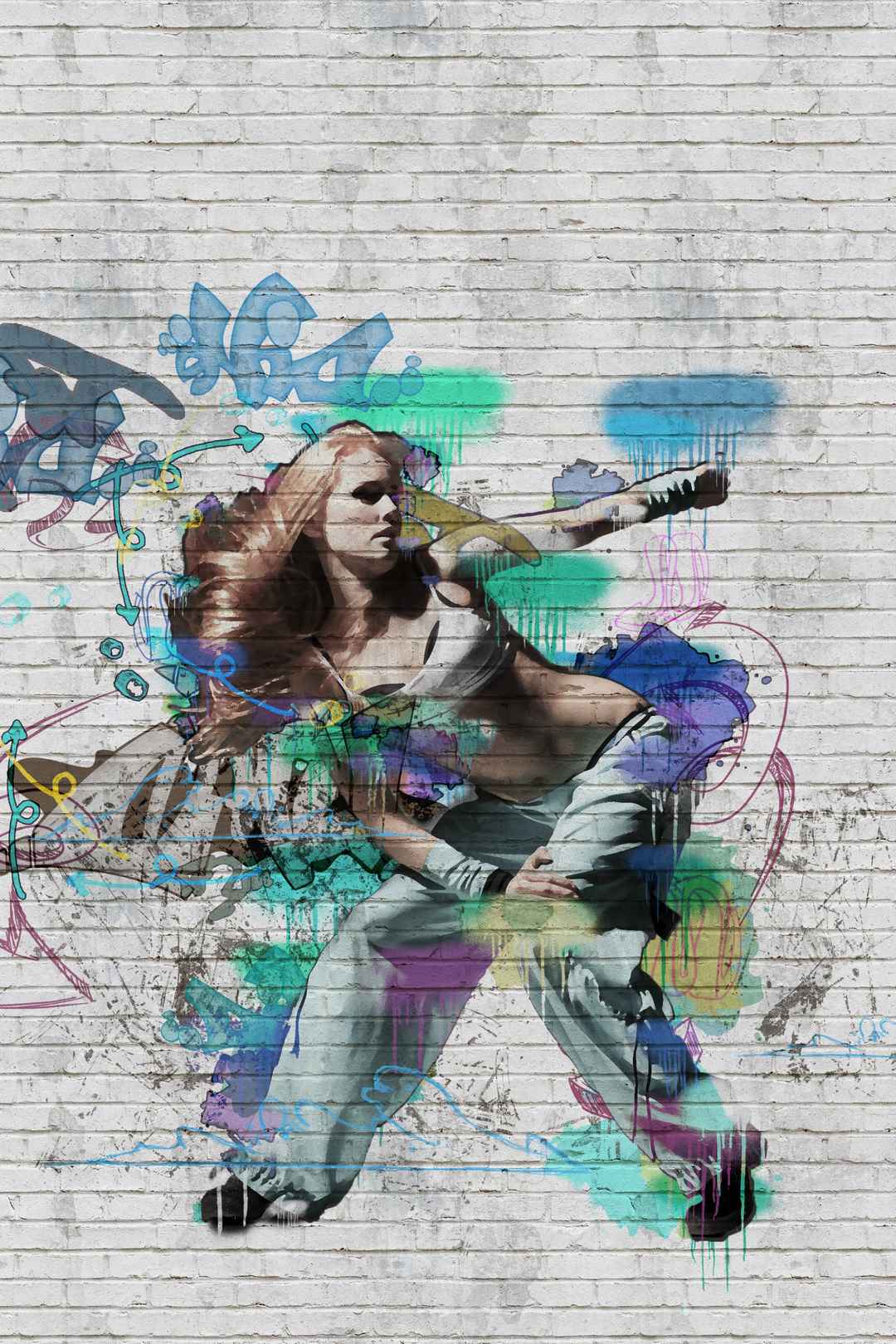 街舞墙绘舞蹈美女图片