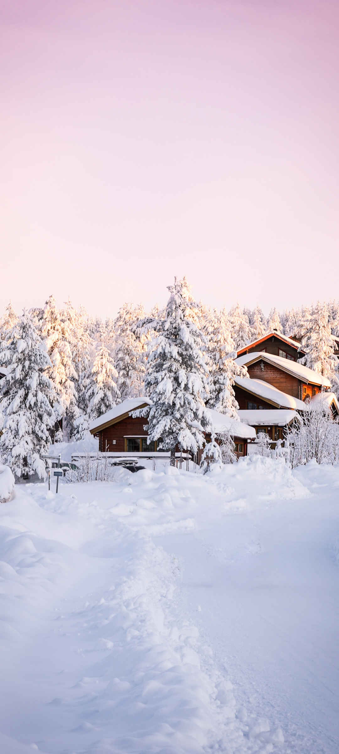 冬季 雪景 树林 小木屋 雪地 风景 手机 壁纸