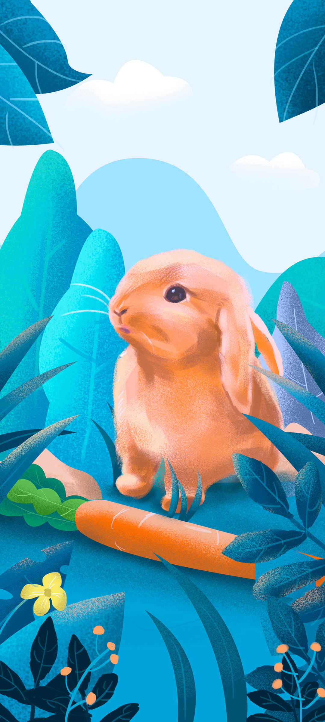 手绘 森林 兔子 红萝卜  壁纸-