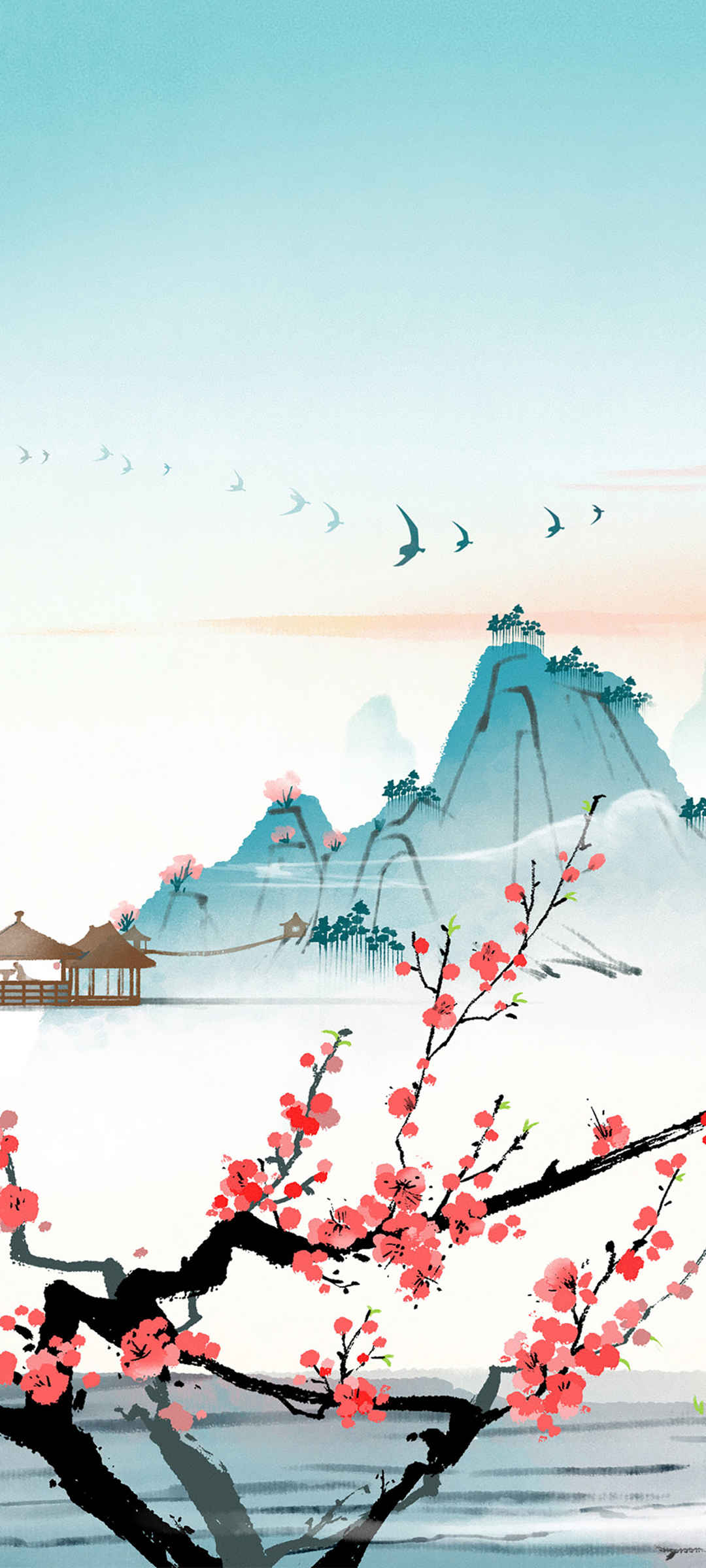 中国风 手绘风景 梅花 风景手机壁纸