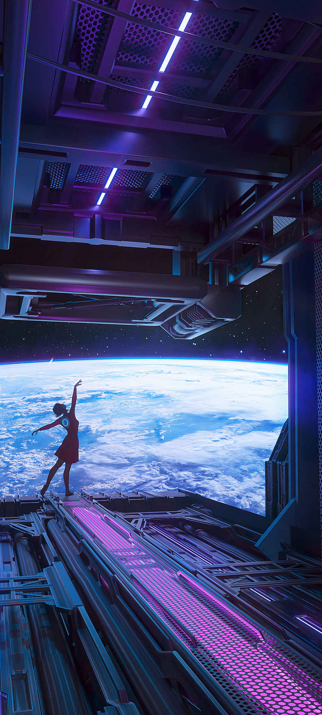未来科幻 幻想 太空 机舱 女孩 跳舞 全屏手机壁纸