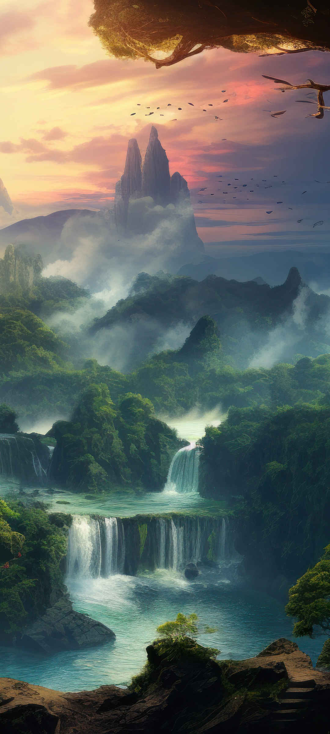 高山 瀑布 梦幻风景图片-