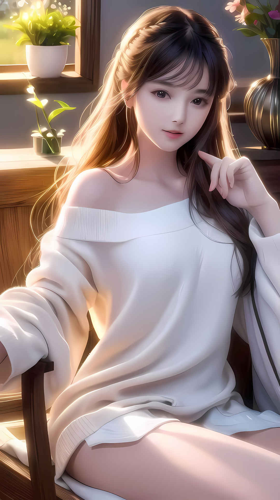 白色衣服优雅动漫美女ai绘画-