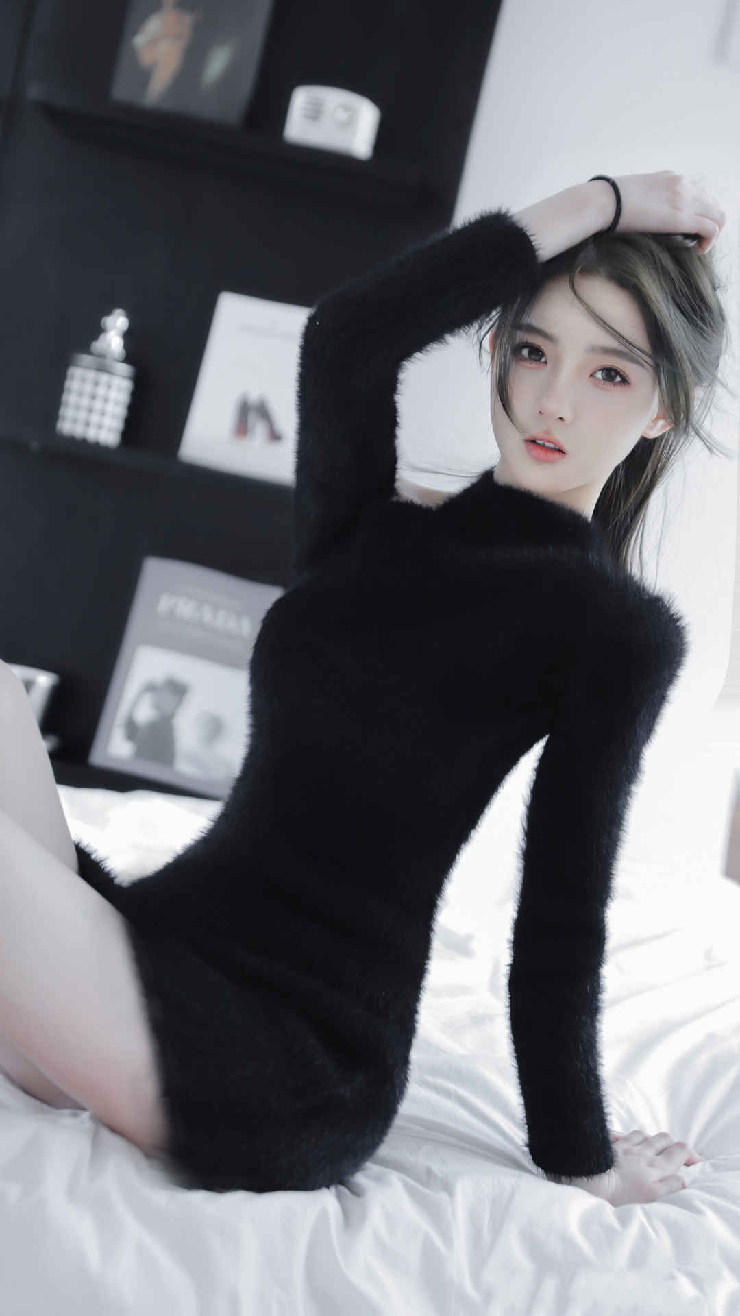 黑色毛衣气质美女4k图片