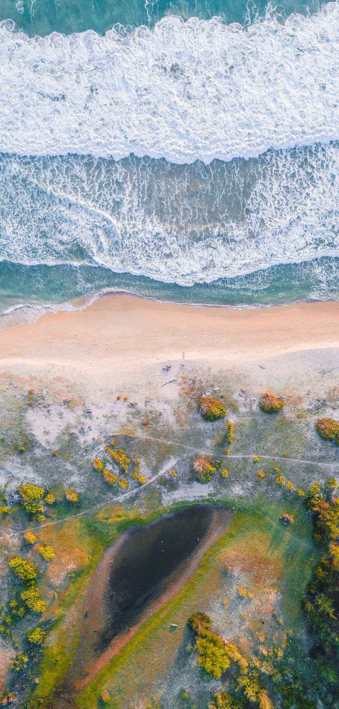 海浪 海岛 海岸 波浪汹涌的海水唯美风光景色手机壁纸图片-