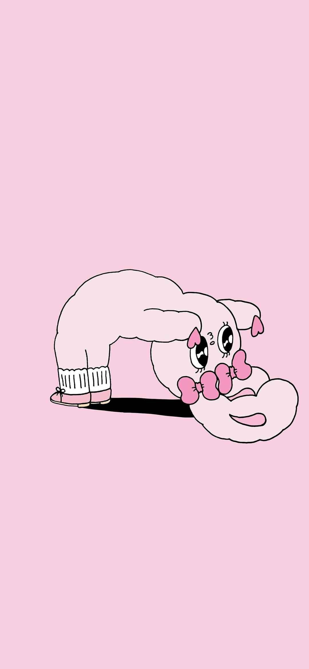 粉色少女卡通插画手机壁纸