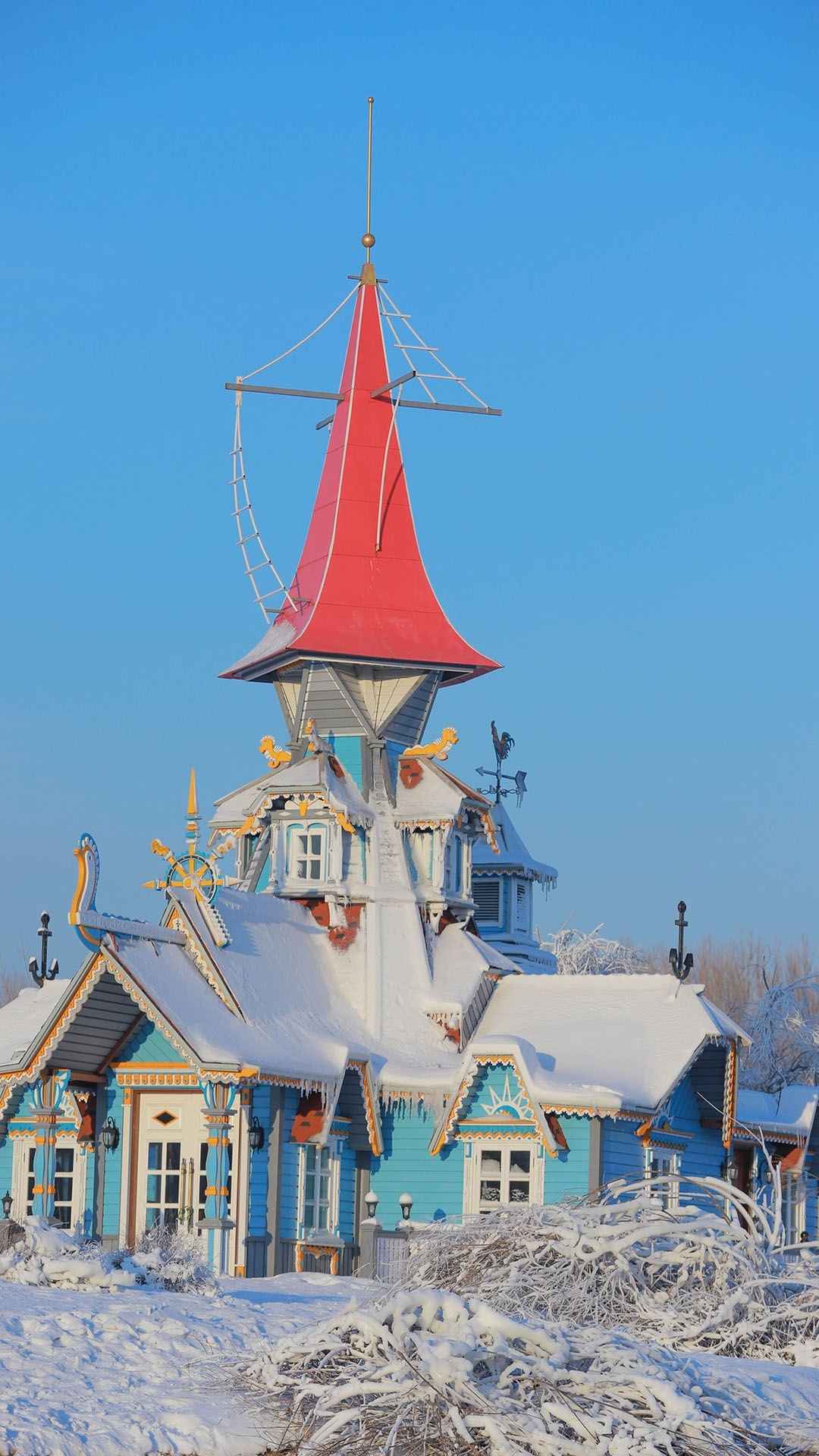 哈尔滨伏尔加庄园梦幻雪景手机壁纸