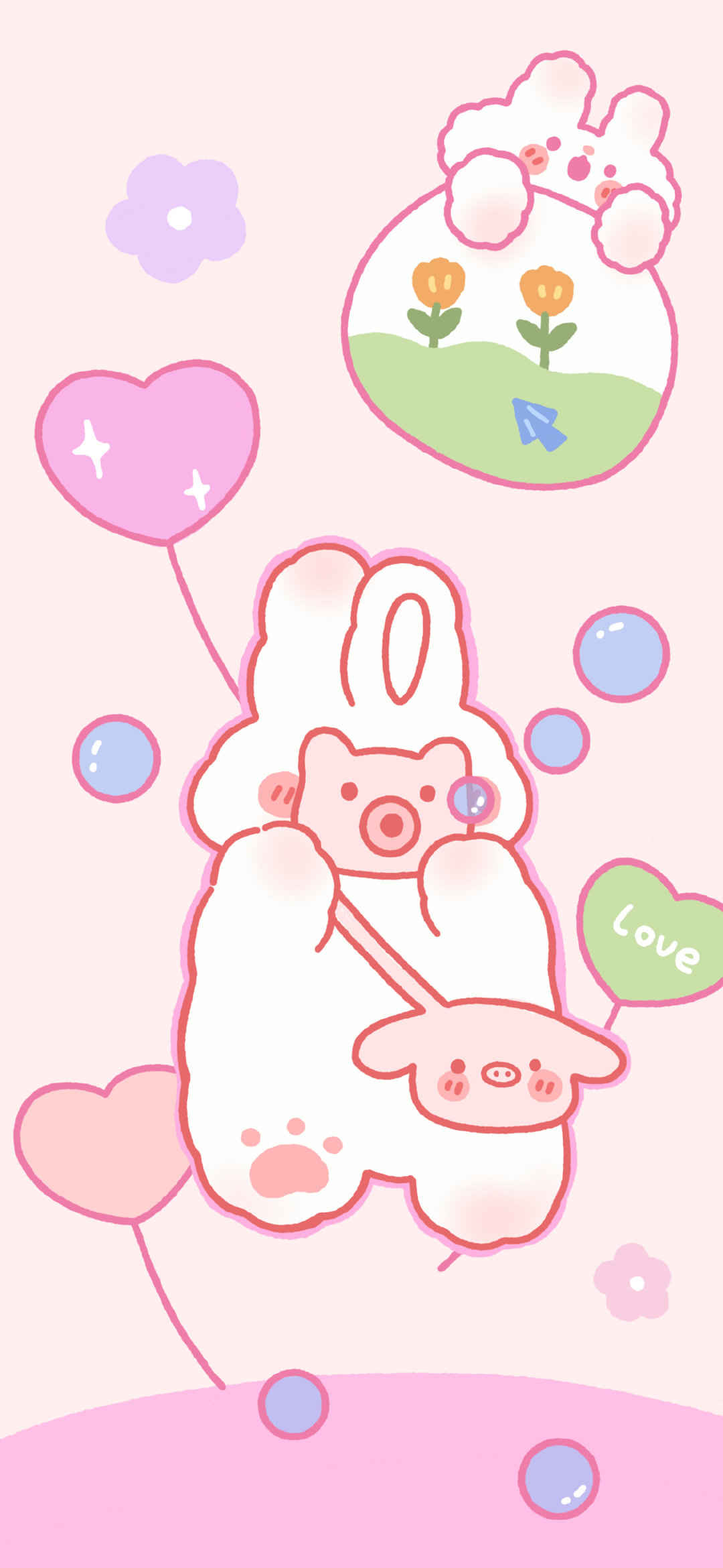 粉色卡通兔子手机壁纸-