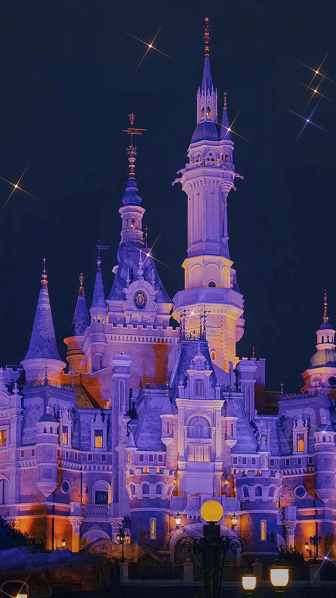 迪士尼城堡的浪漫夜景手机壁纸-