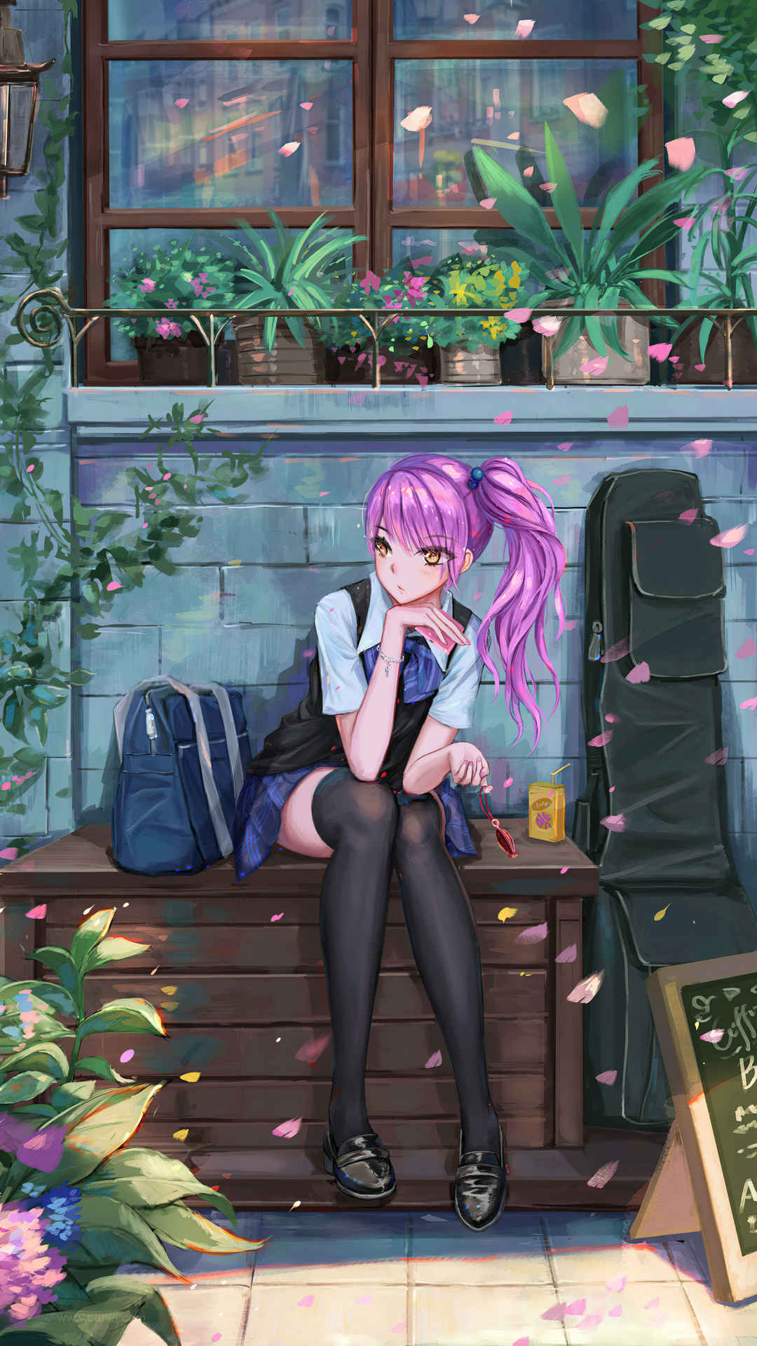 紫发黑丝袜动漫女孩手机壁纸