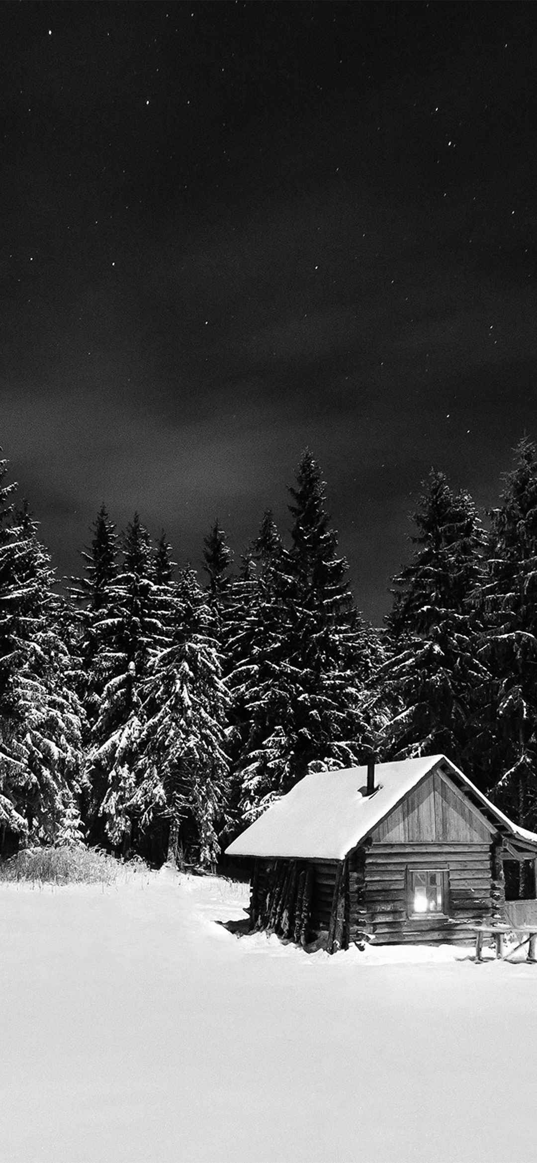 雪山森林中的小屋唯美摄影风景手机壁纸-