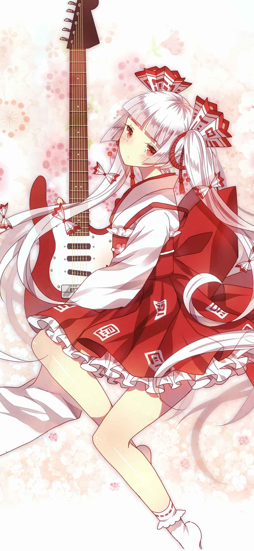 日系可爱风格的动漫美女和他的电吉他-