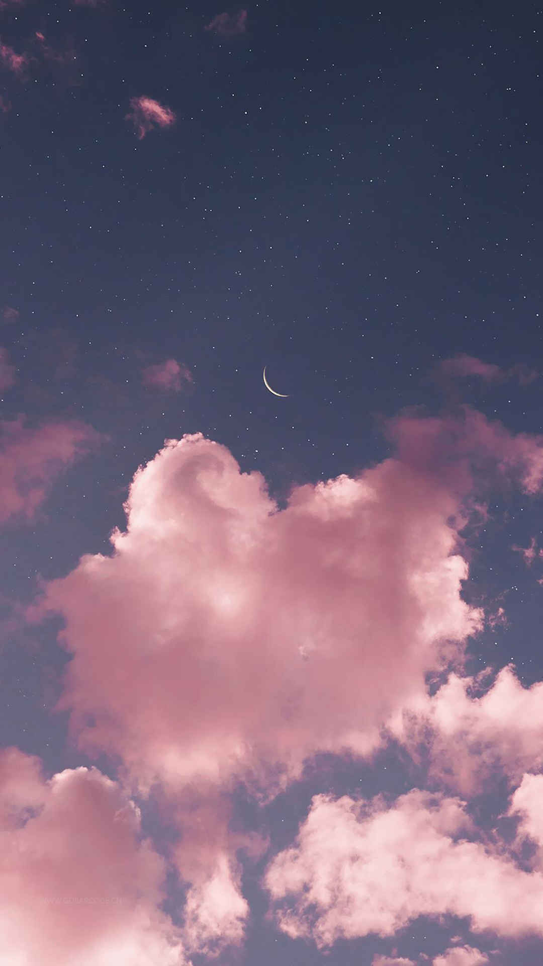 浪漫夜空下的星月云霞风景手机壁纸
