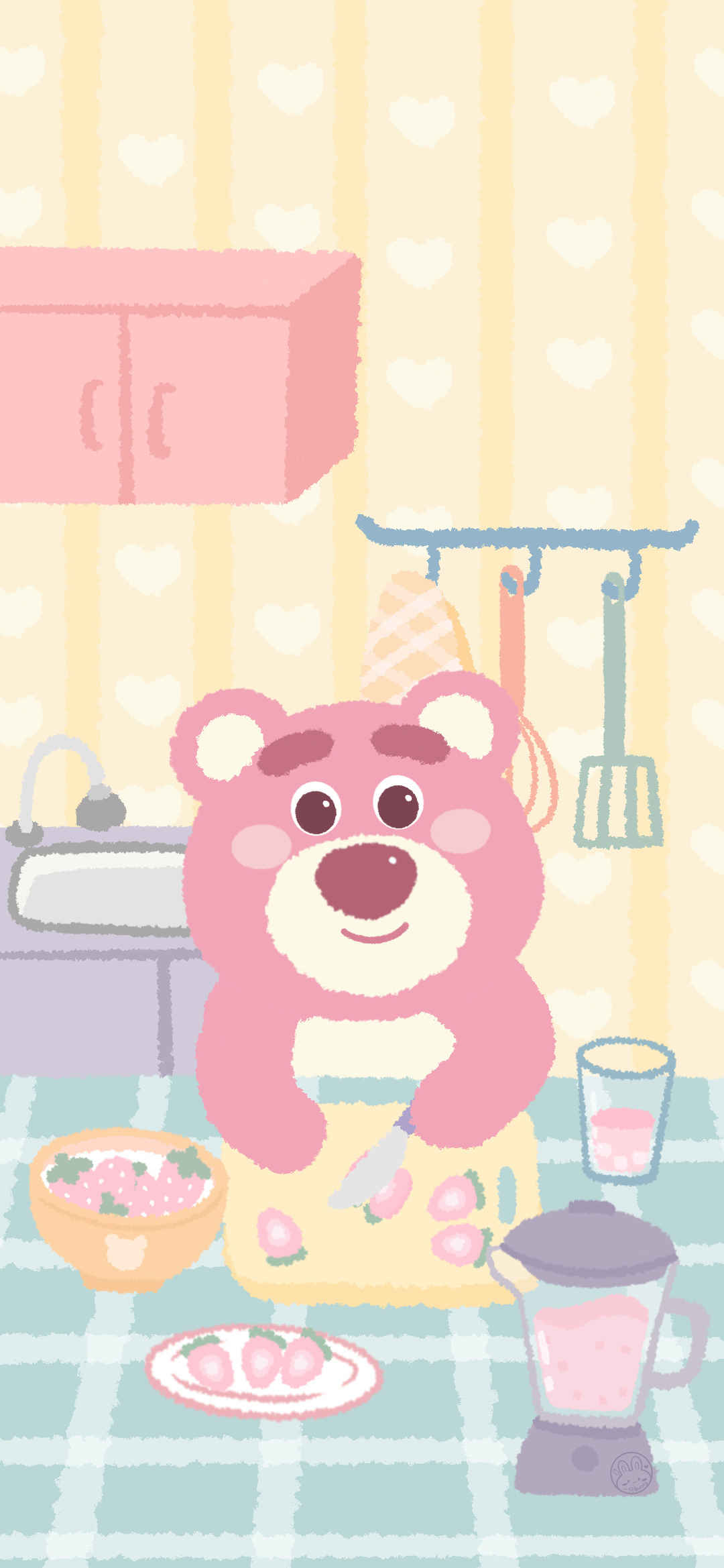 可爱草莓熊仙女字日系粉色壁纸