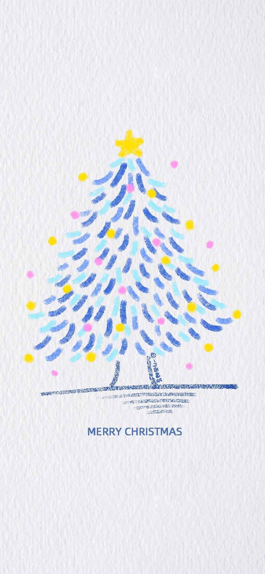 圣诞树手绘插画手机壁纸-