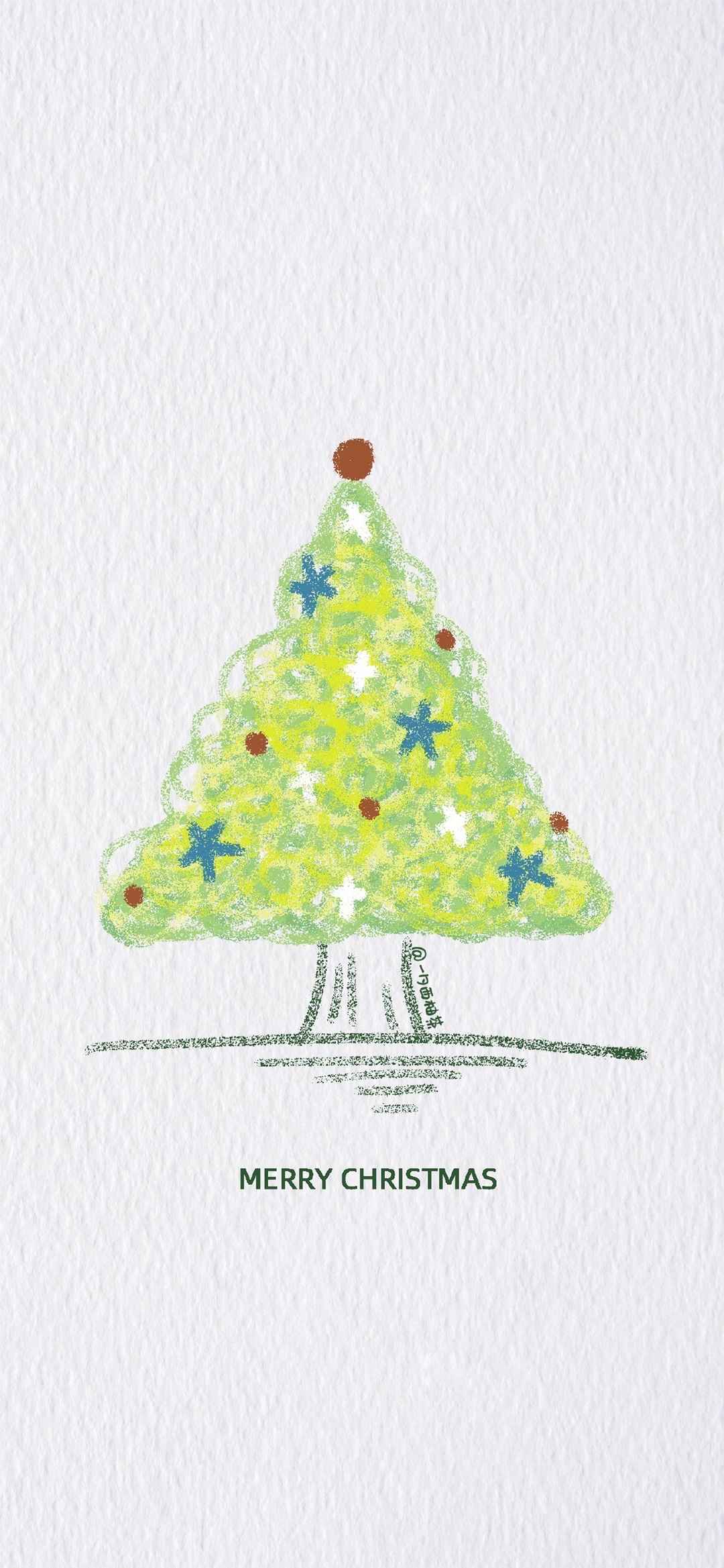圣诞树手绘插画手机壁纸