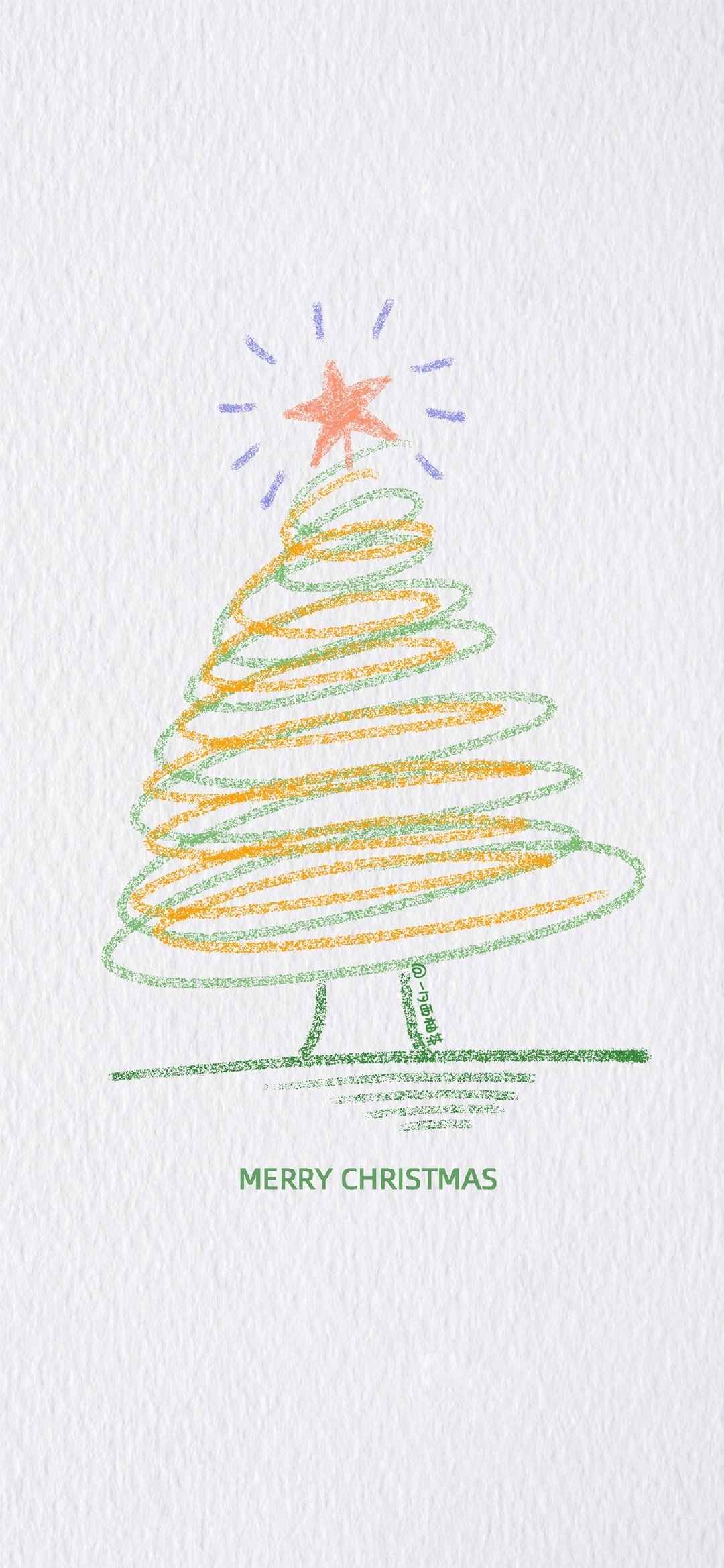 圣诞树手绘插画手机壁纸